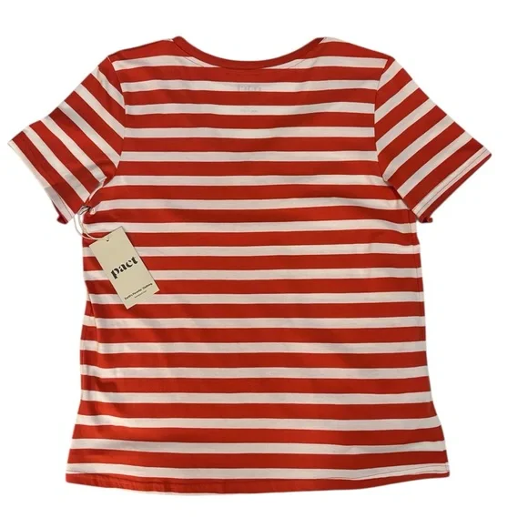Pact Softspun V-Neck Tee in Palisade (Red-Orange & White Stripes). Size S. NWT - Picture 4 of 9